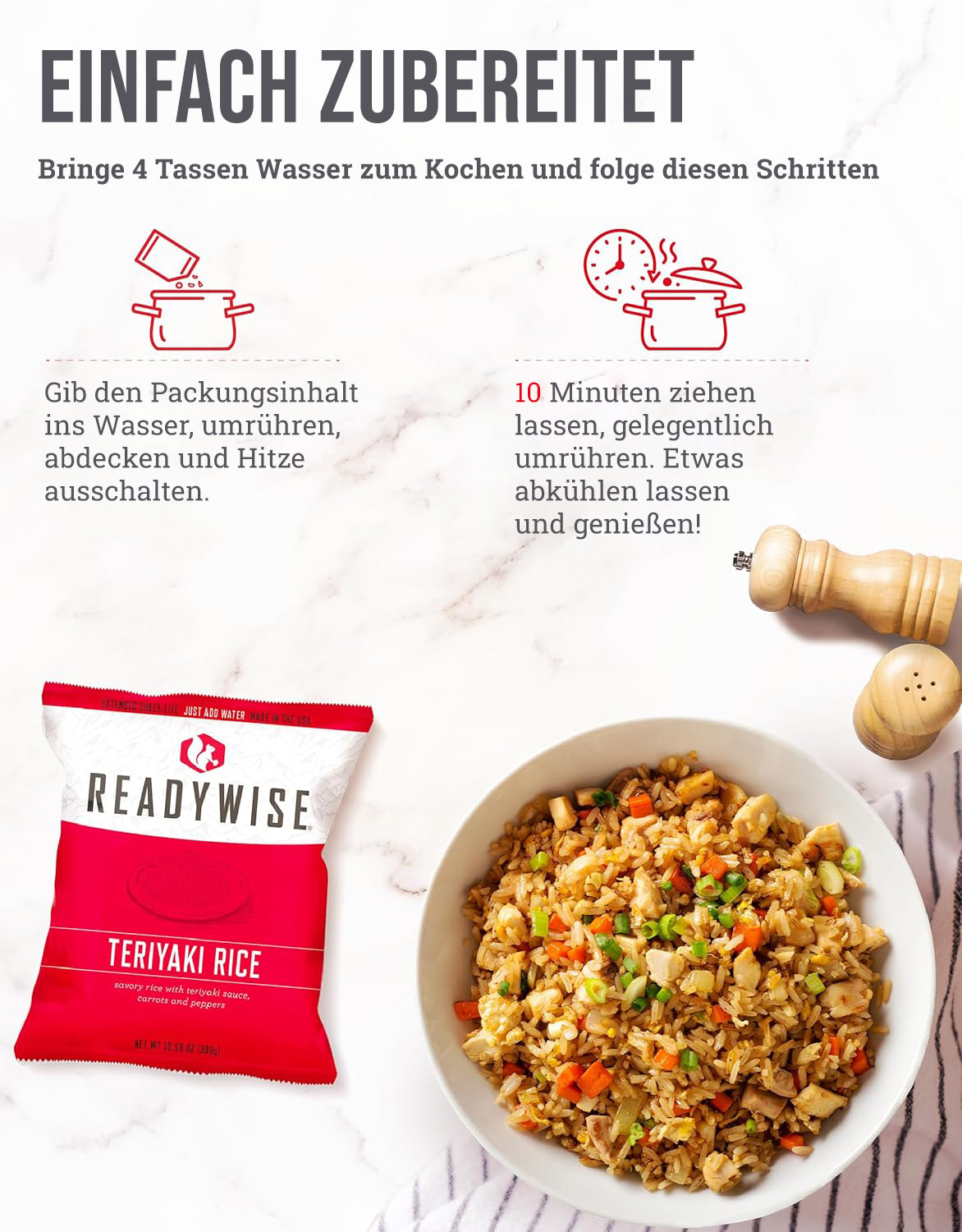 Gefriergetrocknetes Frühstück und Hauptgericht für 60 Portionen, DryBag, bis zu 25 Jahre