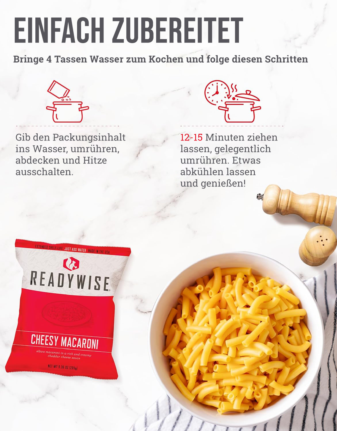 Hauptgericht für 60 Portionen, gefriergetrocknete vegetarische Gerichte, bis zu 25 Jahre
