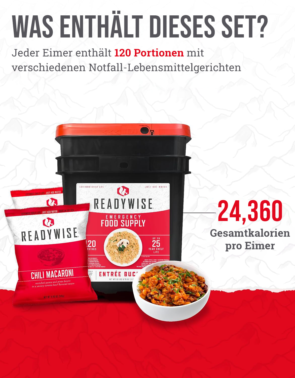 Hauptgericht für 120 Portionen, gefriergetrocknete vegetarische Gerichte, bis zu 25 Jahre