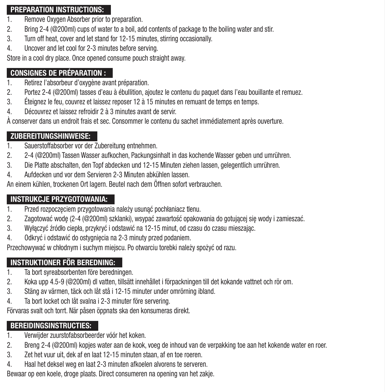 Gefriergetrocknetes Frühstück und Hauptgericht für 28 Portionen, DryBag, bis zu 25 Jahre