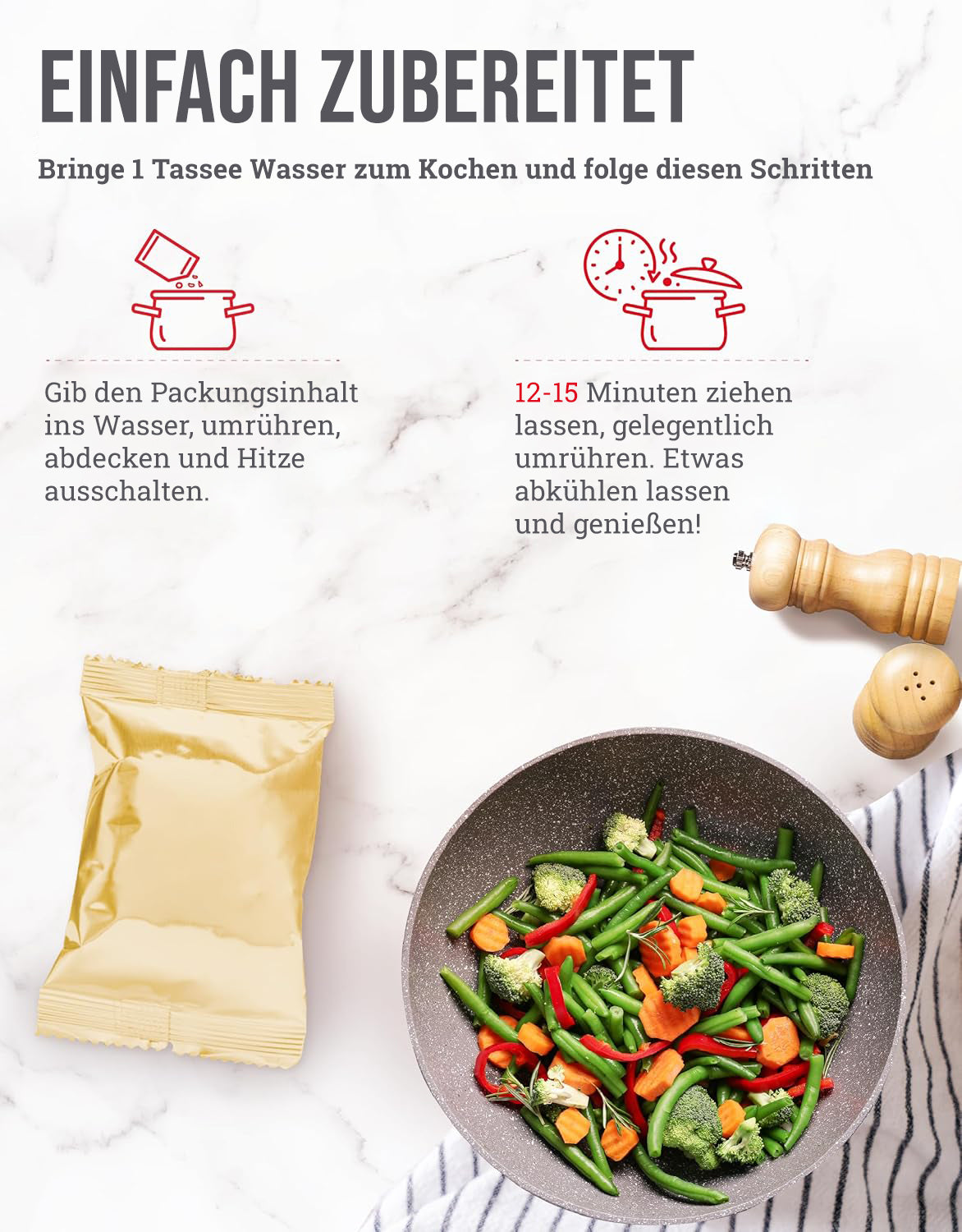Eimer mit gefriergetrocknetem Gemüse für 120 Portionen, bis zu 25 Jahre haltbar