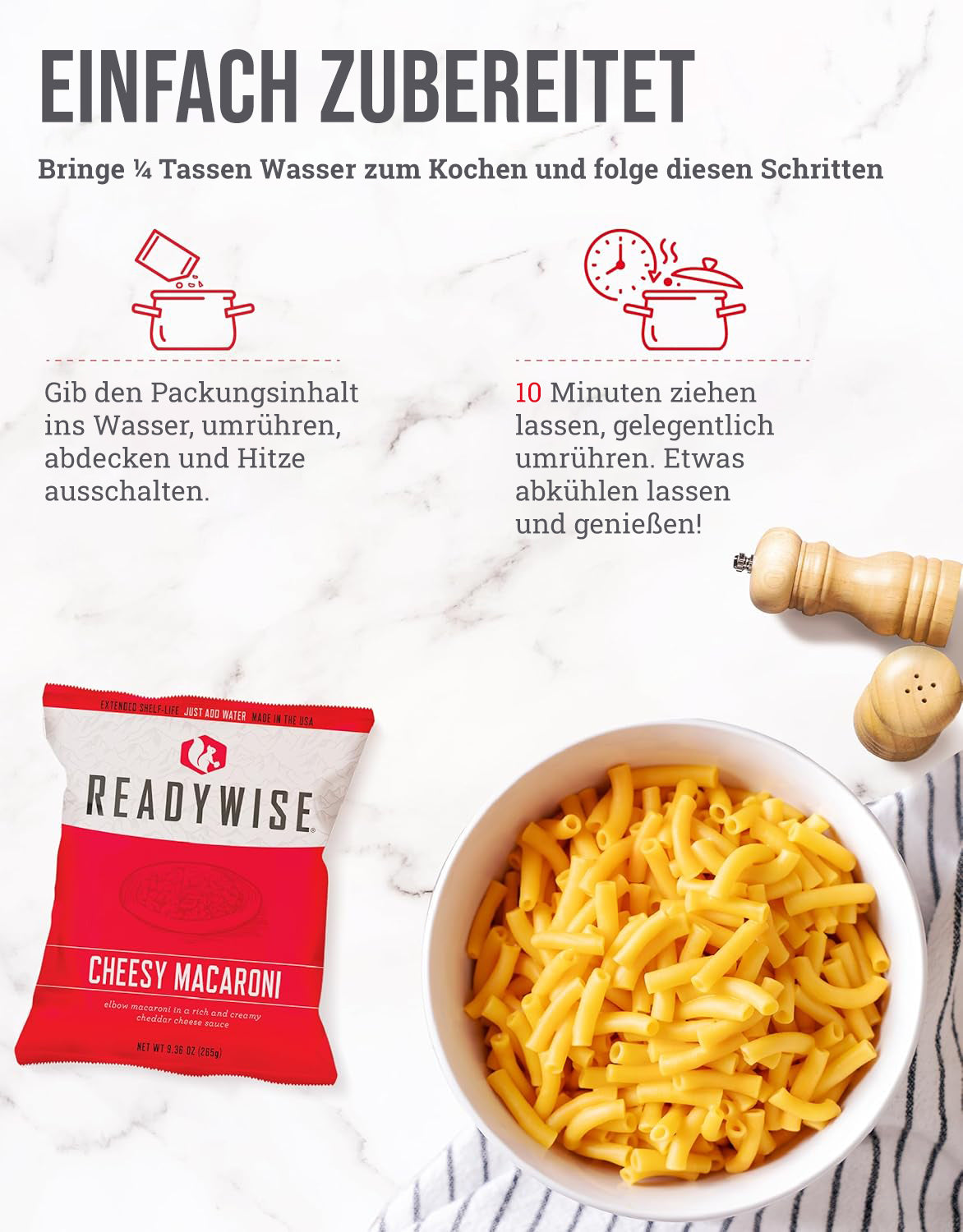Hauptgericht für 120 Portionen, gefriergetrocknete vegetarische Gerichte, bis zu 25 Jahre