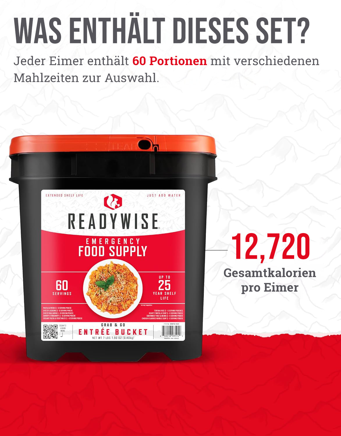 Hauptgericht für 60 Portionen, gefriergetrocknete vegetarische Gerichte, bis zu 25 Jahre