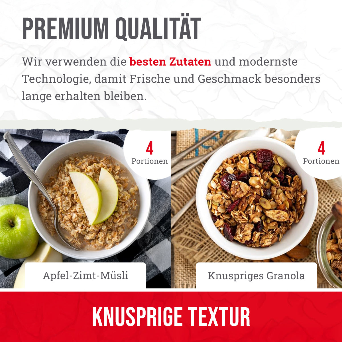 Gefriergetrocknetes Frühstück und Hauptgericht für 28 Portionen, DryBag, bis zu 25 Jahre