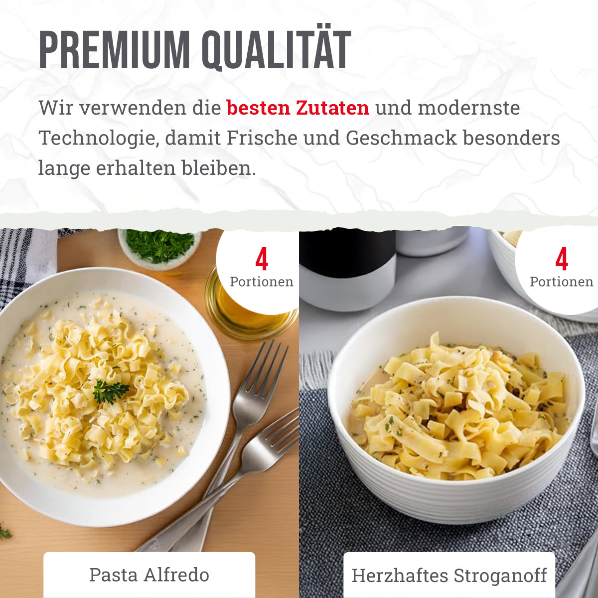 Gefriergetrocknetes Frühstück und Hauptgericht für 28 Portionen, DryBag, bis zu 25 Jahre