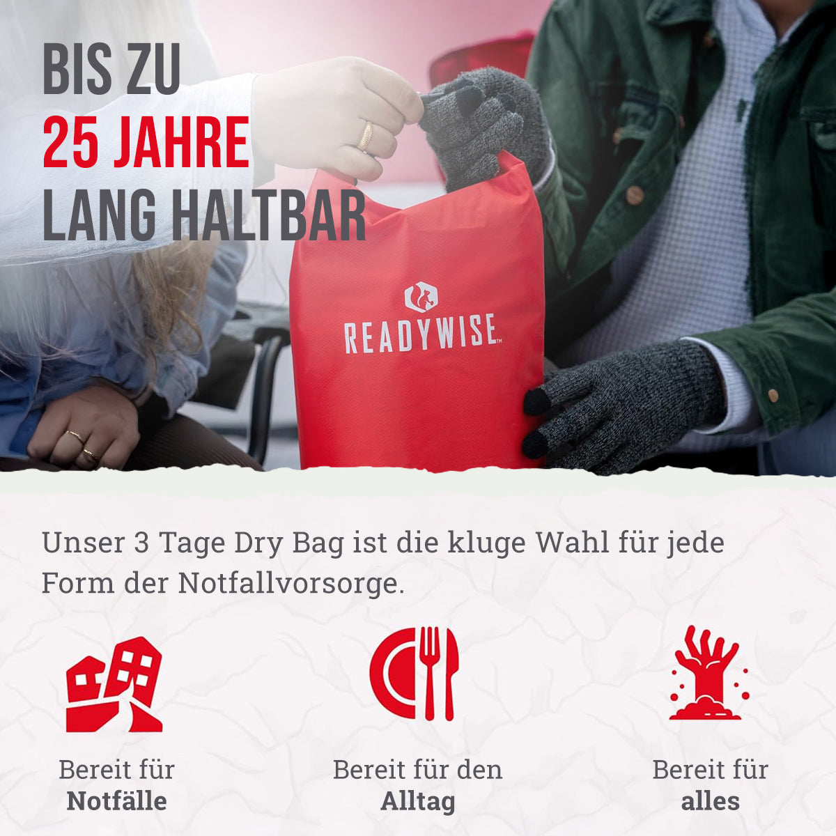 Gefriergetrocknetes Frühstück und Hauptgericht für 28 Portionen, DryBag, bis zu 25 Jahre